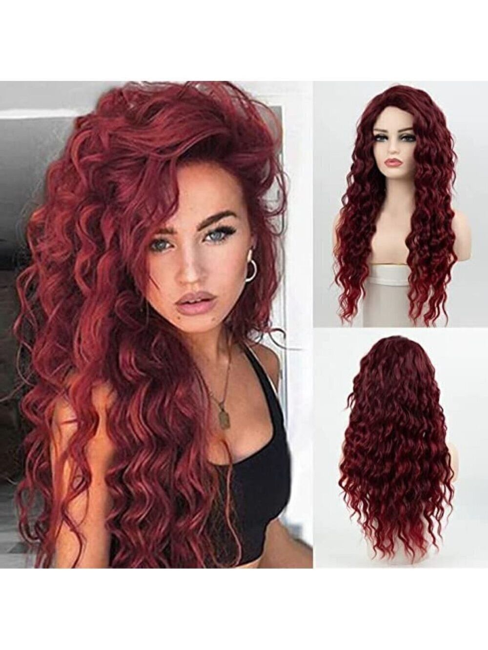 𝅺🆕 Stunning Long Curly Wavy Burgundy Hair Replacement Wig Lace SEXY NWT 👀😘